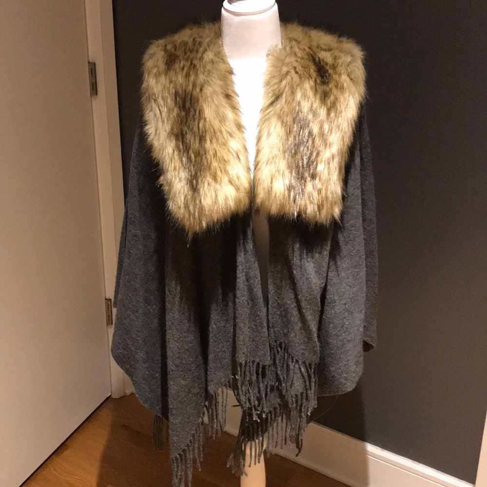J Crew faux fur cape